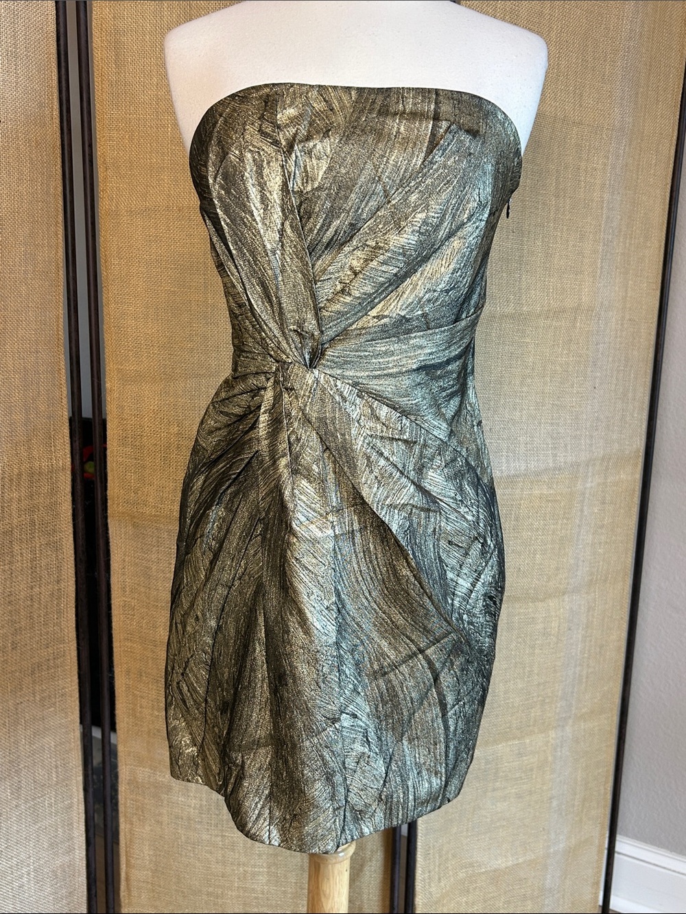 Haute Hippie Metallic Gold & Black Twist Front Strapless Mini Dress Small - Picture 16 of 16